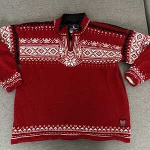 Dale of Norway Red Fair Isle ¼ Zip Wool Sweater Men's XL Snowflake Pattern